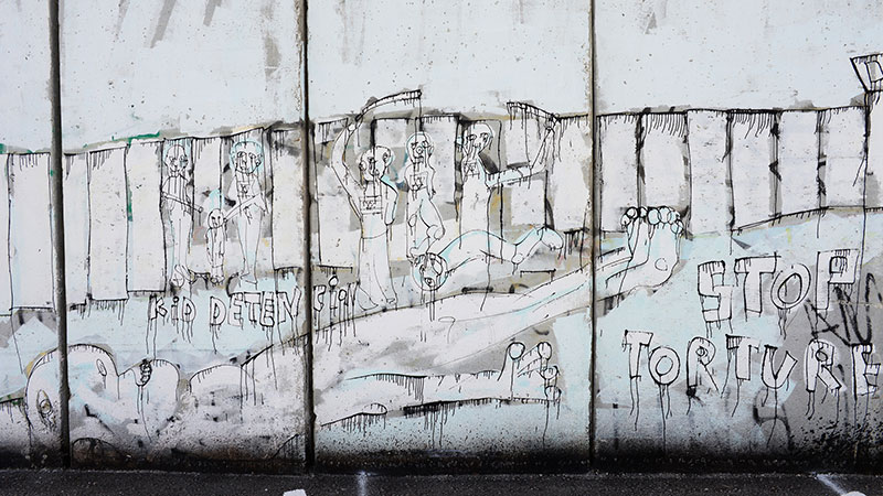 'Stop torture' mural in Bethlehem by Rory Carnegie